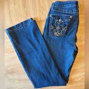 Earl Jean Slim Boot Leg Jeans Embellished Back Pockets Medium Wash - Size 10